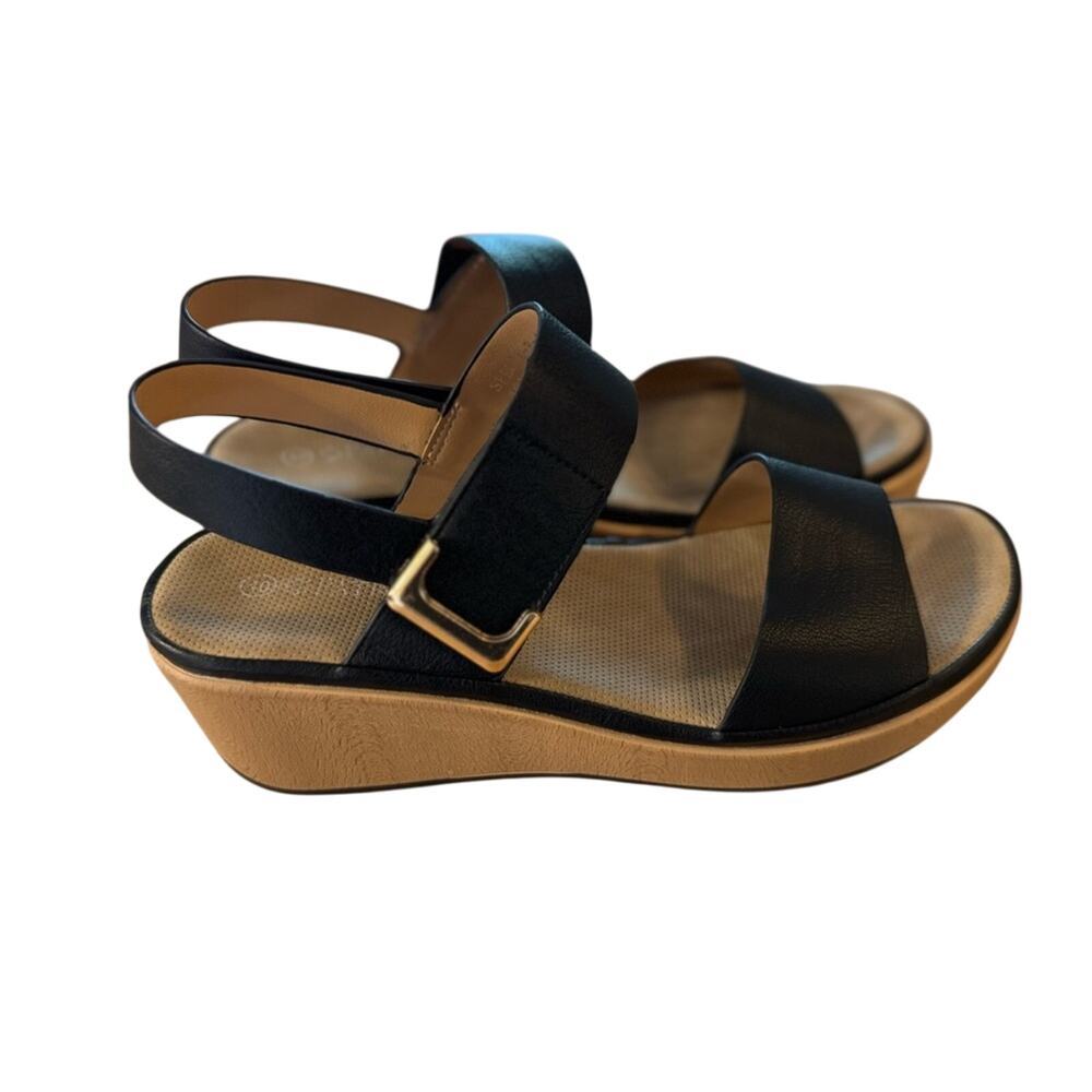 Patrizia by Spring Step Women's 9 Black Comfort Wedge Sandals Adjustable